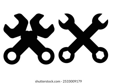 Wench icon set. Crossed wrench tool with ratchet vector icon set. Symbol and sign of hand tool.