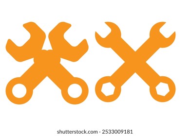 Wench icon set. Crossed wrench tool with ratchet vector icon set. Symbol and sign of hand tool.