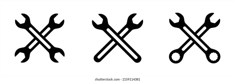 Wench Icon Set. Wrench Tool With Ratchet Vector Icon Set. Symbol And Sign Of Hand Tool, Mechanic Job, Technical, Setup, Setting, Construction, Website Builder. Vector Stock Illustration.