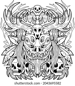 Wendigo evil spirit of the forest, outline illustration