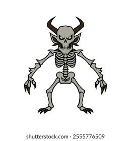 Wendigo Flat Vector Illustration, Skeletal Creature, Stylized Design, Pale, Eerie Features