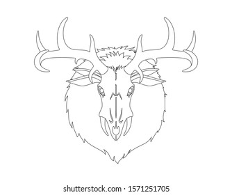 Wendigo monster head. Animal skull with deer horns fur and ears. Creature from native american folklore beliefs. Windigo mythical evil spirit for halloween or folklore school lesson. vector image