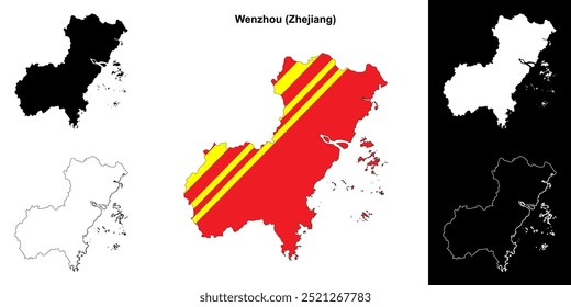 Wenzhou blank outline map set