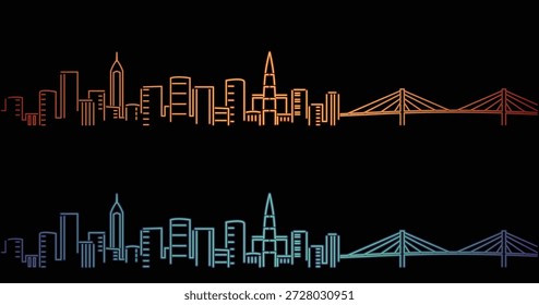 Wenzhou Neon Style Simple Skyline on Dark Background