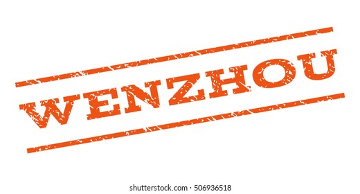 Wenzhou watermark stamp. Text caption between parallel lines with grunge design style. Rubber seal stamp with dust texture. Vector orange color ink imprint on a white background.