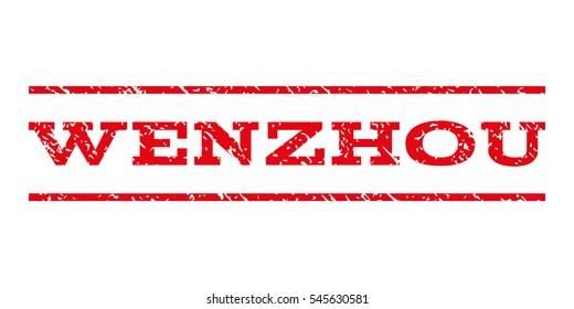 Wenzhou watermark stamp. Text caption between horizontal parallel lines with grunge design style. Rubber seal stamp with dust texture. Vector intensive red color ink imprint on a white background.