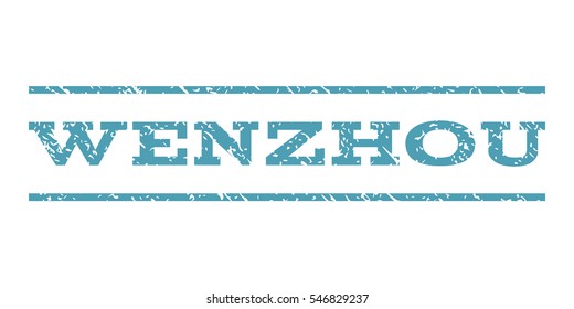 Wenzhou watermark stamp. Text caption between horizontal parallel lines with grunge design style. Rubber seal stamp with unclean texture. Vector cyan color ink imprint on a white background.