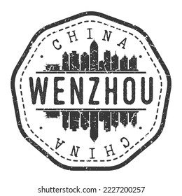 Wenzhou, Zhejiang, China Stamp Skyline Postmark. Silhouette Postal Passport. City Round Vector Icon. Vintage Postage Design.