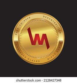  Logo de token de criptodivisa WPR de Wepower en moneda de oro en tema de color rojo.