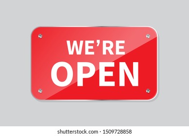 We're hanging open sign. Vector illustration.