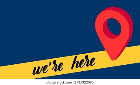 were here hand drawn vector illustration with cartoon heart and tag