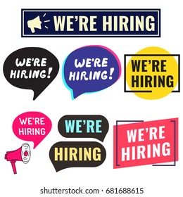 We're Hiring. Badge, Icon, Logo Set. Flat Vector Illustrations On White Background.