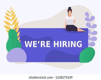 WE'RE HIRING banner. Business hiring and recruiting concept. 