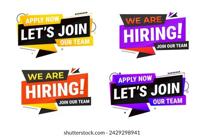 We're hiring banner set collection design. We are hiring job announcement template design employee vacancy announcement vacant position vector.