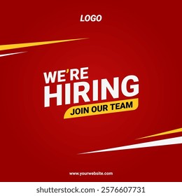 We're Hiring Banner Template. Business Recruiting Concept. Open Vacancy Design Template with Red Colour - EPS 10 Vector