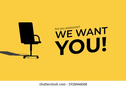 We're Hiring Concept. Minimal Business Recruiting Announcement With Office Chair Symbol.