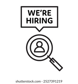 we're hiring icon, talent search vector symbol, company hiring flat icon or recruiter clip art