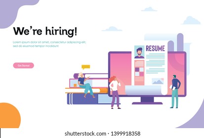 We're hiring join our team Online Recruitment vector illustration concept, woman and men apply cv, reviewing candidates, can use for, landing page, template, ui, web, mobile app, poster, banner, flyer