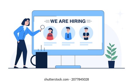 We're Hiring. Join Our Team. We are hiring banner or poster template. Templates for recruiting announcements for employees to work in various organizations. Vector illutration flat style
