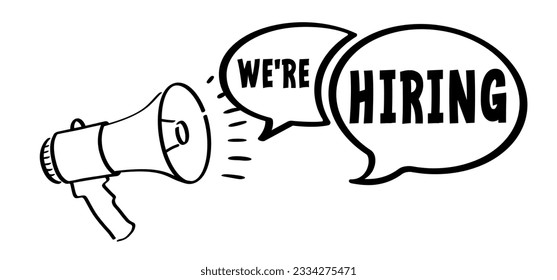 We're hiring, join our team. Swearing, dialogue, speaking icon. Profile, search job vacancy icon. Recruitment symbol. Hiring set. People symbol. Find candidate for contract. We are hiring.