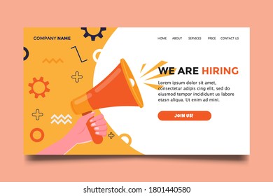 We're hiring, join us! megaphone icon campaign for website home page landing template. Vector illustration.