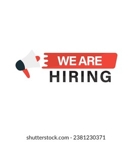 We're hiring With Loudspeaker, flat style red, isolated vector