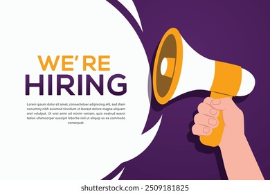 We're hiring with minimalist design concept. Business recruiting vector illustration