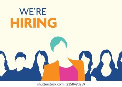 We're hiring, minimalistic flat template. We are hiring, looking for new members. We're hiring concept illustration. Flat vector illustration. EPS 10.