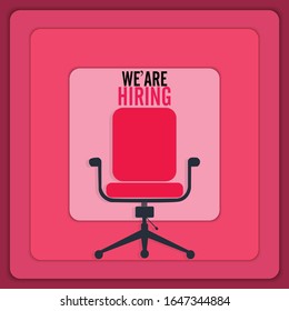 We're hiring with office chair and a sign vacant. Business recruiting design concept. Vector illustration Button icon