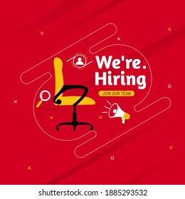 We're Hiring With Office Chair.Business Recruiting Design Concept. Job Vacancy Social Media Post Template