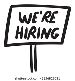 We're hiring. Placard. Vector outline illustration on white background.