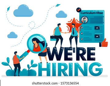 We're hiring posters with curriculum vitae profile to apply for job. Open recruitment and vacancies, get the best talent for company position. Illustration for business card, banner, brochure, flyer