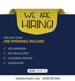 We're hiring red vector banner. Employee vacancy announcement. Illustration isolated. Business recruiting concept.