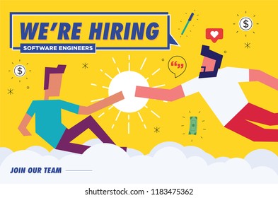 We're Hiring software engineer. Job Recruiting Concept. Vector illustration of God Creating Adam. 