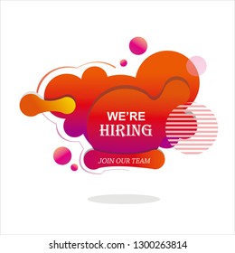 we're hiring text in abstract background, Fluid design. Isolated gradient waves with geometric lines, dots. Vector illustration,  Fluid gradient elements for minimal banner, logo, social post. vector