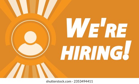 We're hiring vector banner design with human icon and typography. Modern minimal we are hiring advertising card design illustration.  job vacancy recruitment banner. Hiring recruitment poster.