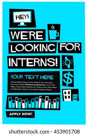 We're looking for interns! (Flat Style Vector Illustration Recruitment Poster Design)