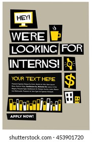 We're looking for interns! (Flat Style Vector Illustration Recruitment Poster Design)