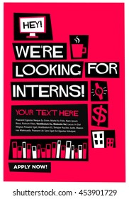 We're looking for interns! (Flat Style Vector Illustration Recruitment Poster Design)