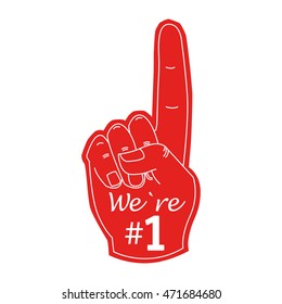 we`re one, Fan hand glove with foam finger raised flat vector icon Illustration 