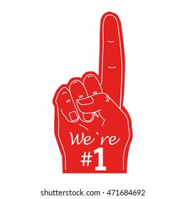 we`re one, Fan hand glove with foam finger raised flat vector icon Illustration 