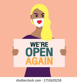 We're open again concept, Quarantine, covid-19 icon, logo, vector, quarantine
