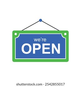 We're open door sign background.  She open sign board vector illustration.