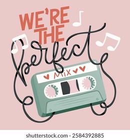 We're the perfect mix with colorful cassette tape illustration