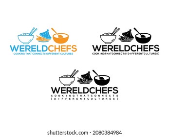 WereldChefs logo templates and design elements for restaurant business. Butchery, Barbecue, Cooking Class and Restaurant emblems templates. Fork, cooking icons.Vector illustration
