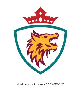 Werewolf animal protection logo, logo of a wolf's head with a shield and a crown, wolf logo, logo ready for use
