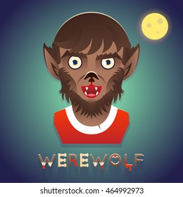 Werewolf Avatar Role Character Bust Icon Halloween Party Stylish Background Greeting Card Template Vector Illustration