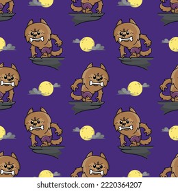WEREWOLF IS BITING A BONE CARTOON PATTERN