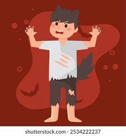 Muchacho del hombre lobo con las garras y la cola para Halloween, Vector