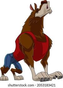 Werewolf Cartoon Character Howling In Halloween Night. Vector Hand Drawn Illustration Isolated On White Background